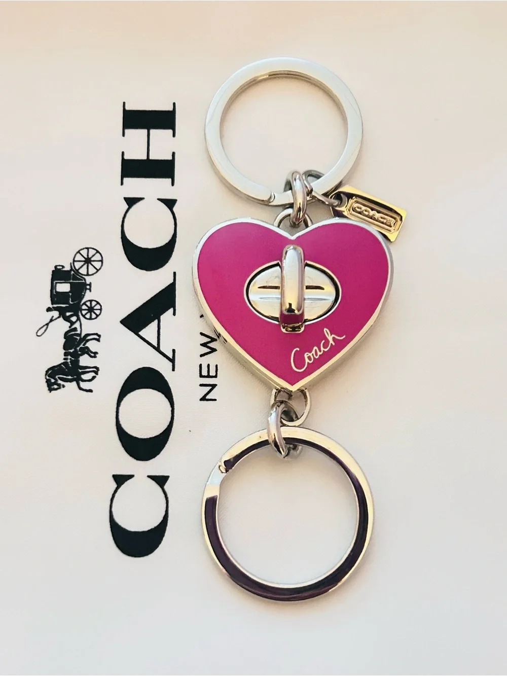 Coach Pink Heart Valet Keychain/ Bag Charm